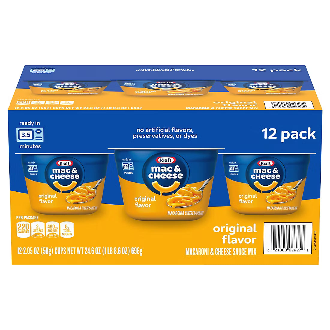 Kraft Original Mac & Cheese Macaroni and Cheese Dinner Easy Microwavable Dinner, Cups, 12 pk./2.05 oz.