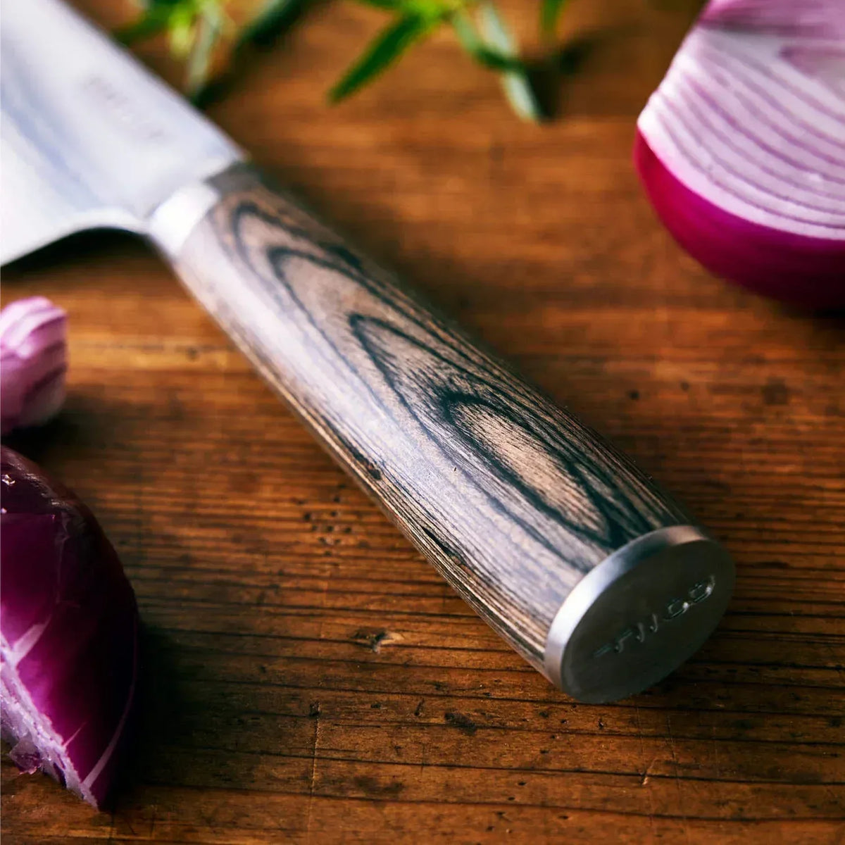 GreenPan x Bobby Flay 8" Chef's Knife with Sheath, Premium Stainless Steel Blade, Precision Cutting Kitchen Tool, Ultra-Versatile Cutlery, Hand Finished Wood Handle, Damascus Steel Design