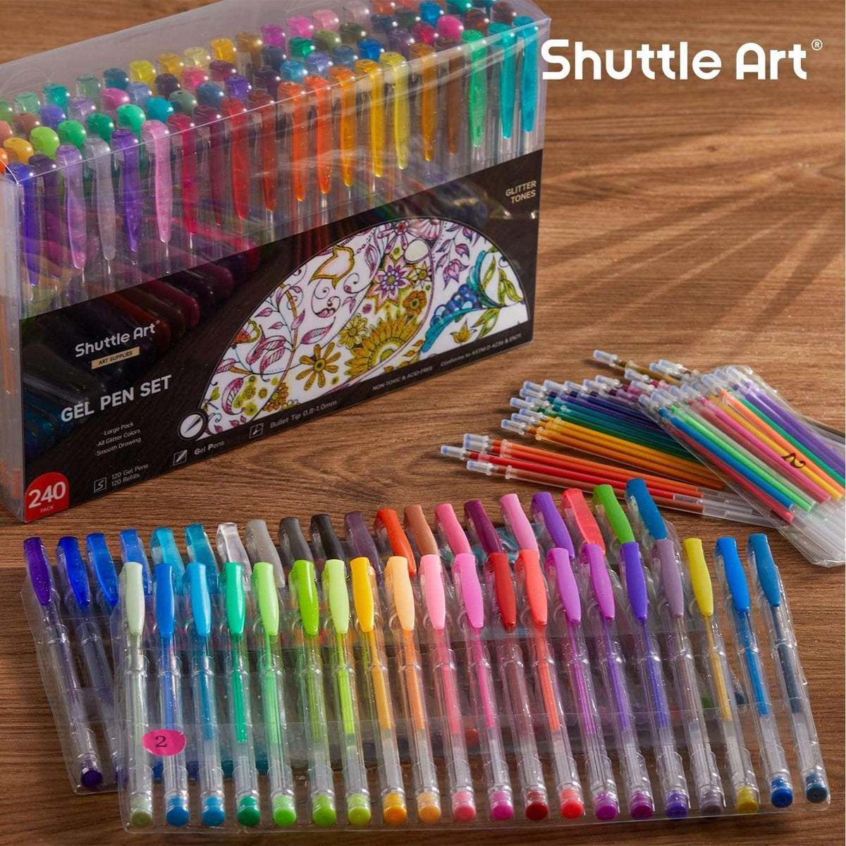 240 Pack Glitter Gel Pens, Shuttle Art 120 Colors Glitter Gel Pen Set with 120 Refills for Adult Coloring Books Craft Doodling