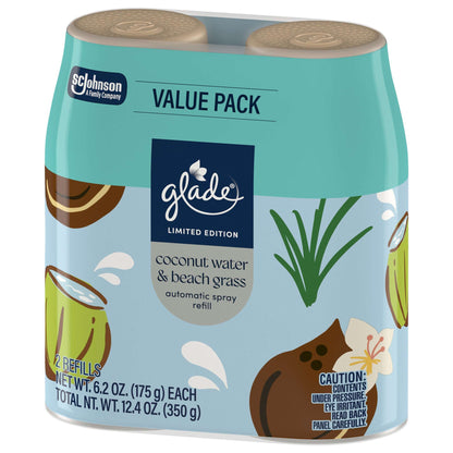 Glade® PlugIns®, Coconut Water & Beach Grass, Large Auto refills, 12.4 oz, 2 Count