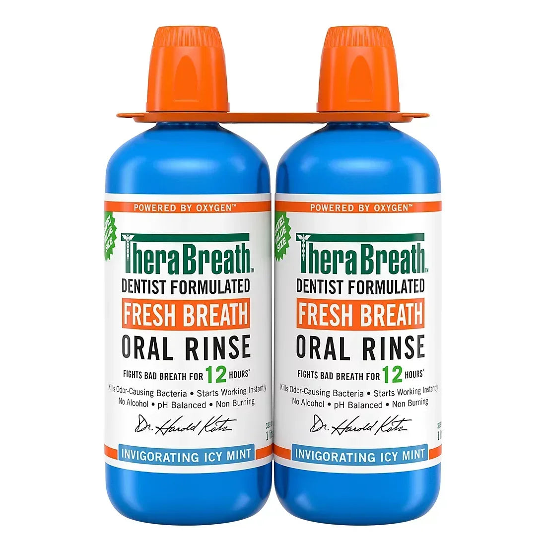 TheraBreath Fresh Breath Mouthwash, Alcohol-Free, Icy Mint, 2 pk./1L
