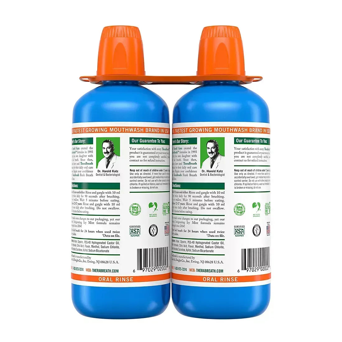 TheraBreath Fresh Breath Mouthwash, Alcohol-Free, Icy Mint, 2 pk./1L