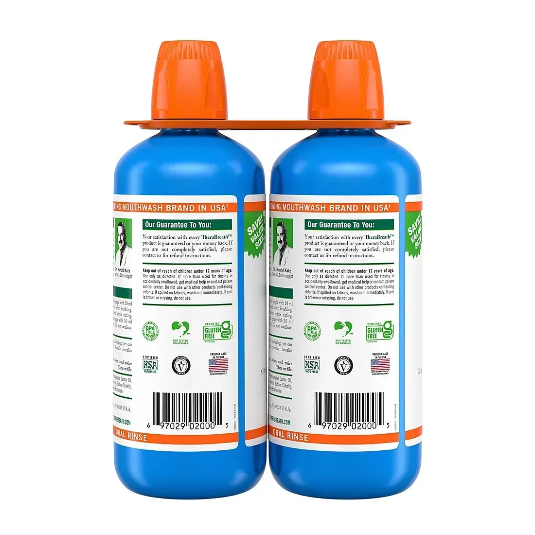 TheraBreath Fresh Breath Mouthwash, Alcohol-Free, Icy Mint, 2 pk./1L