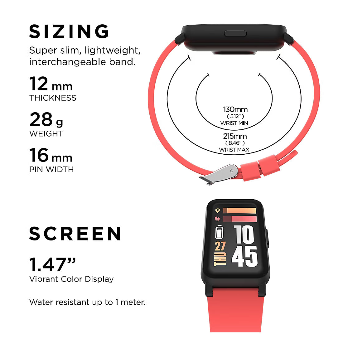 iTouch Active 4 Unisex Coral Smartwatch Fitness Tracker