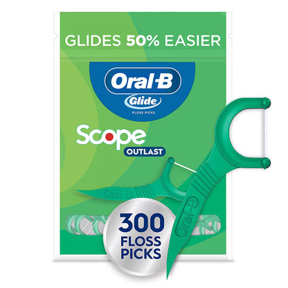 Oral-B Glide Scope Outlast Dental Floss Picks, Mint, 300 ct.