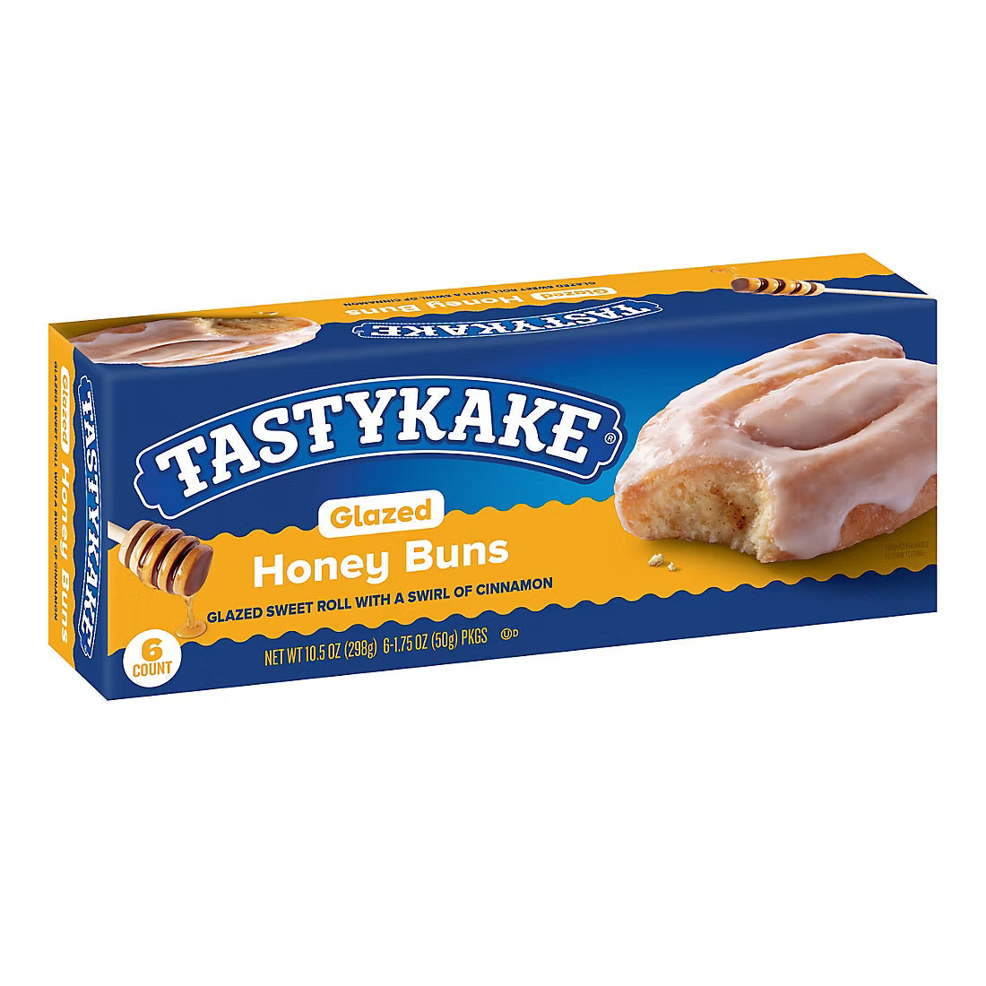 Tastykake Glazed Honey Buns, Individually Wrapped Pastry Snacks, 6 ct.