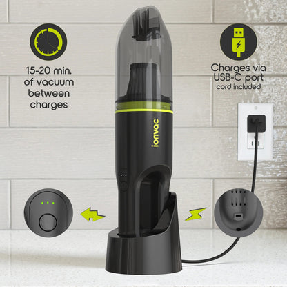 IonVac Handvac Handheld Cordless Vacuum, Pet-Friendly Multi-Surface Lightweight Vacuum Cleaner with USB Charging, Model #7441, Green