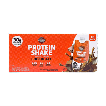 Wellsley Farms Protein Ready to Drink Shake, Chocolate, 30g Protein, 18 ct./11 fl. oz.