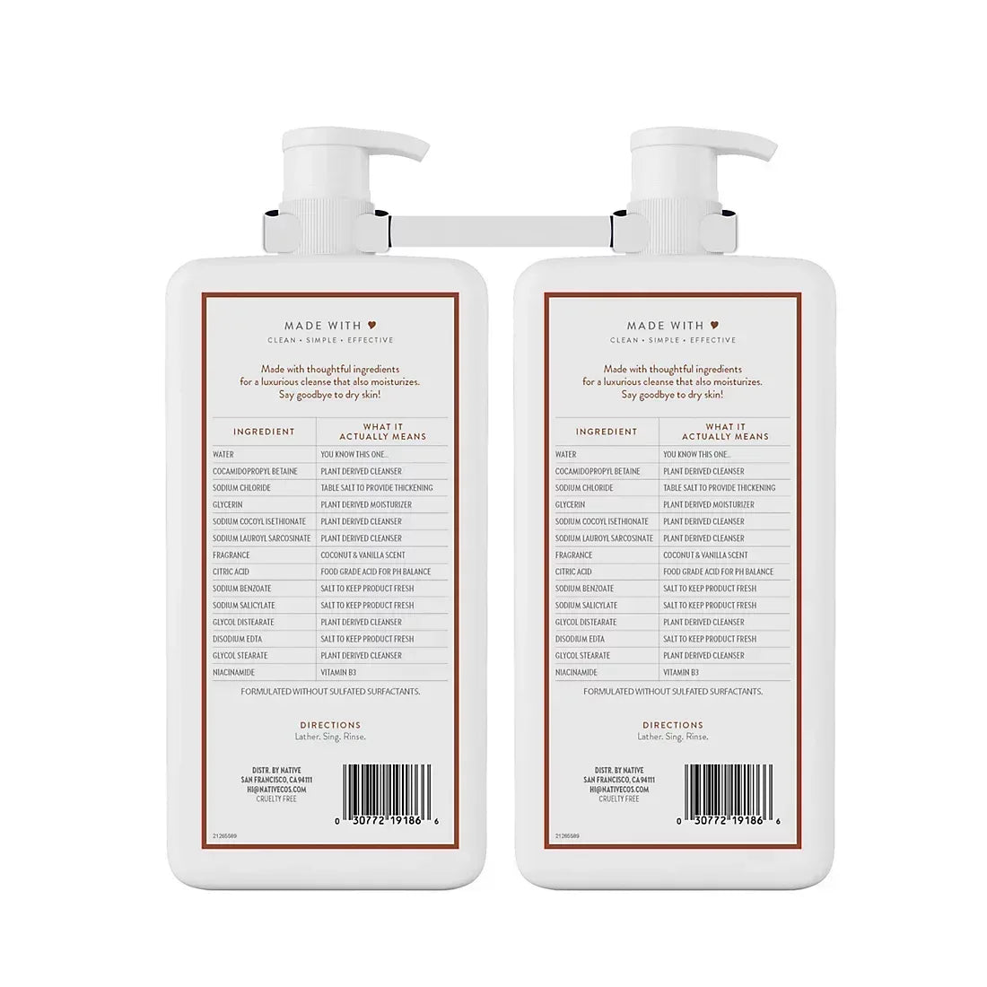Native Nourishing Body Wash Coconut & Vanilla, 2 pk./36 oz.