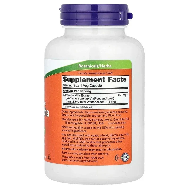 NOW Foods, Ashwagandha, Standardized Extract, 450 mg, 90 Veg Capsules