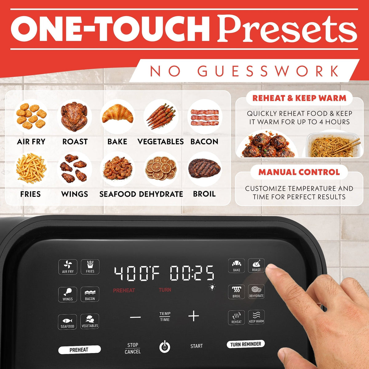 Gourmia 7-Quart Digital Air Fryer with Glass Basket and 12-One Touch Cooking Presets