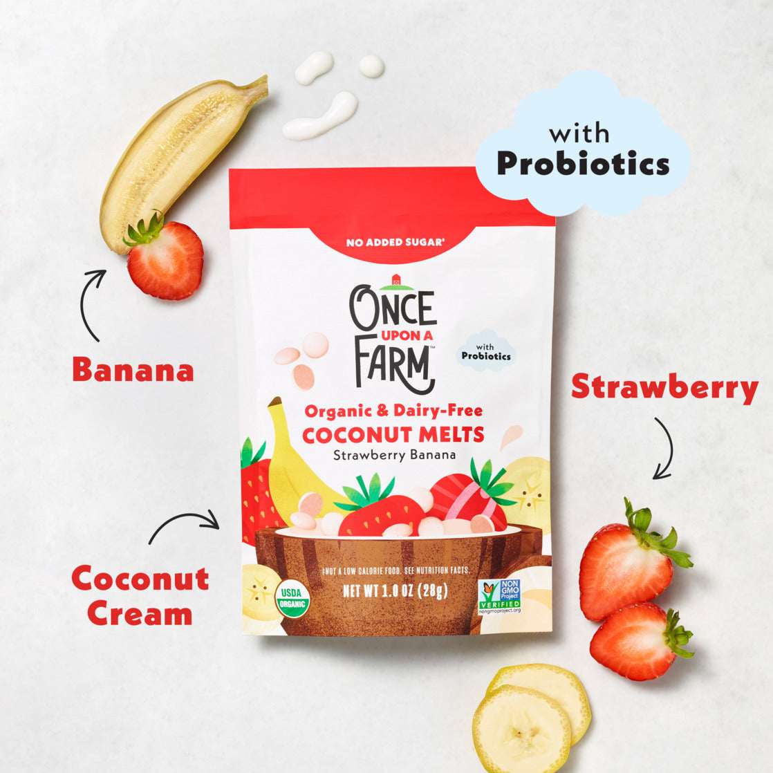 Once Upon a Farm Organic Coconut Melts, Strawberry Banana, 1oz Bag