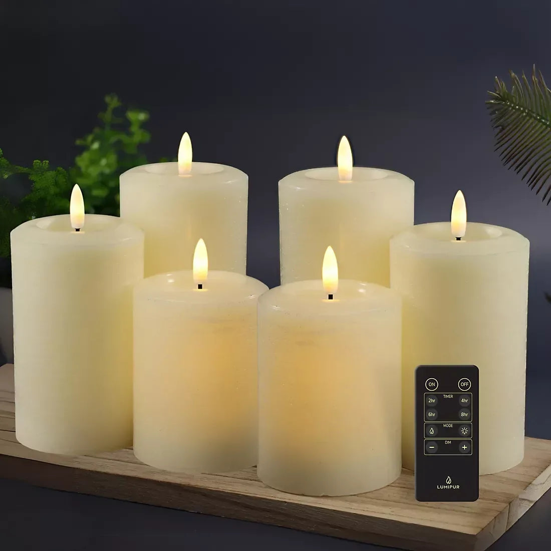 Lumipur Essential Wax Pillar 6 pk. Linen White with Remote