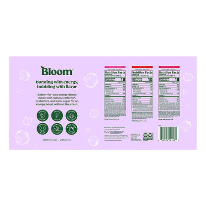 Bloom Sparkling Energy Variety Pack, Zero Sugar, 10 Calories, 180mg Caffeine, Cans, 18 pk./12 oz.