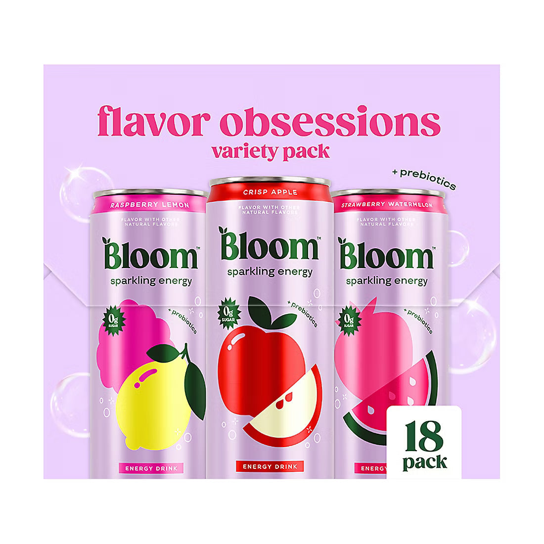 Bloom Sparkling Energy Variety Pack, Zero Sugar, 10 Calories, 180mg Caffeine, Cans, 18 pk./12 oz.