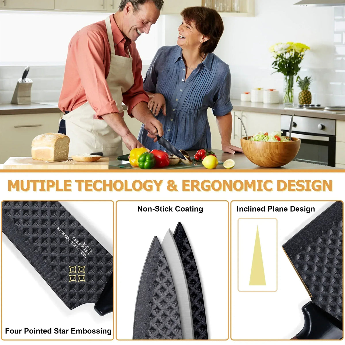 Joyfair Kitchen Knife Set, 7 Pcs Stainless Steel White Knives Block Set for Chef, Super Sharp Professional Knife Set with Universal Knife Block for Home Restaurant, Non-Stick & Anti-Rust
