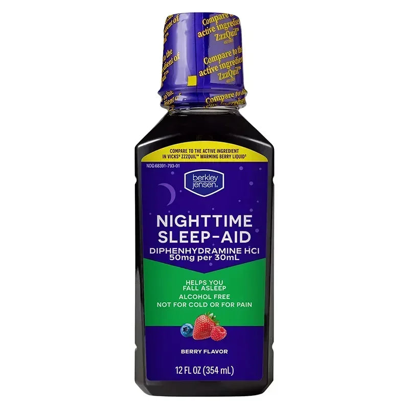 Berkley Jensen Nighttime Sleep Aid Diphenhydramine HCl 50 mg Liquid, 12 fl oz Bottles, 3 Pack