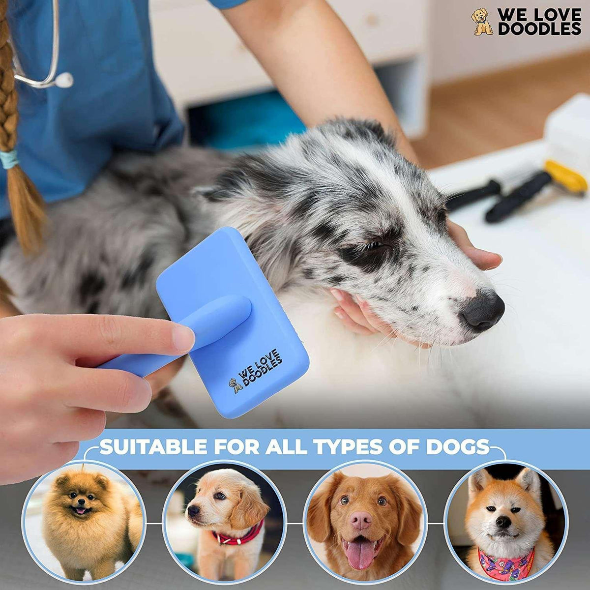 We Love Doodles Dog Slicker Brush - Dog Brush for Grooming Pet Hair, Poodle / Goldendoodle Brush