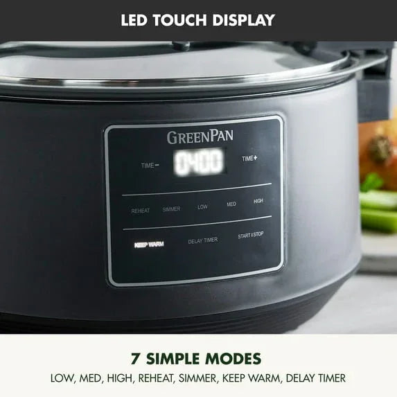GreenPan 8 Quart Locking Lid Slow Cooker, Healthy Ceramic Nonstick, Graphite