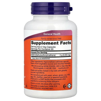 NOW Foods, MSM, Methylsulfonylmethane, Veg Capsules (1,000 mg per Capsule)