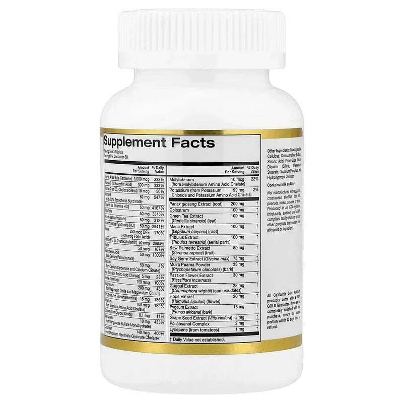 California Gold Nutrition, Active Men's Multivitamin with Panax Ginseng Extract, Maca, Saw Palmetto, and Tribulus, 180 Tablets