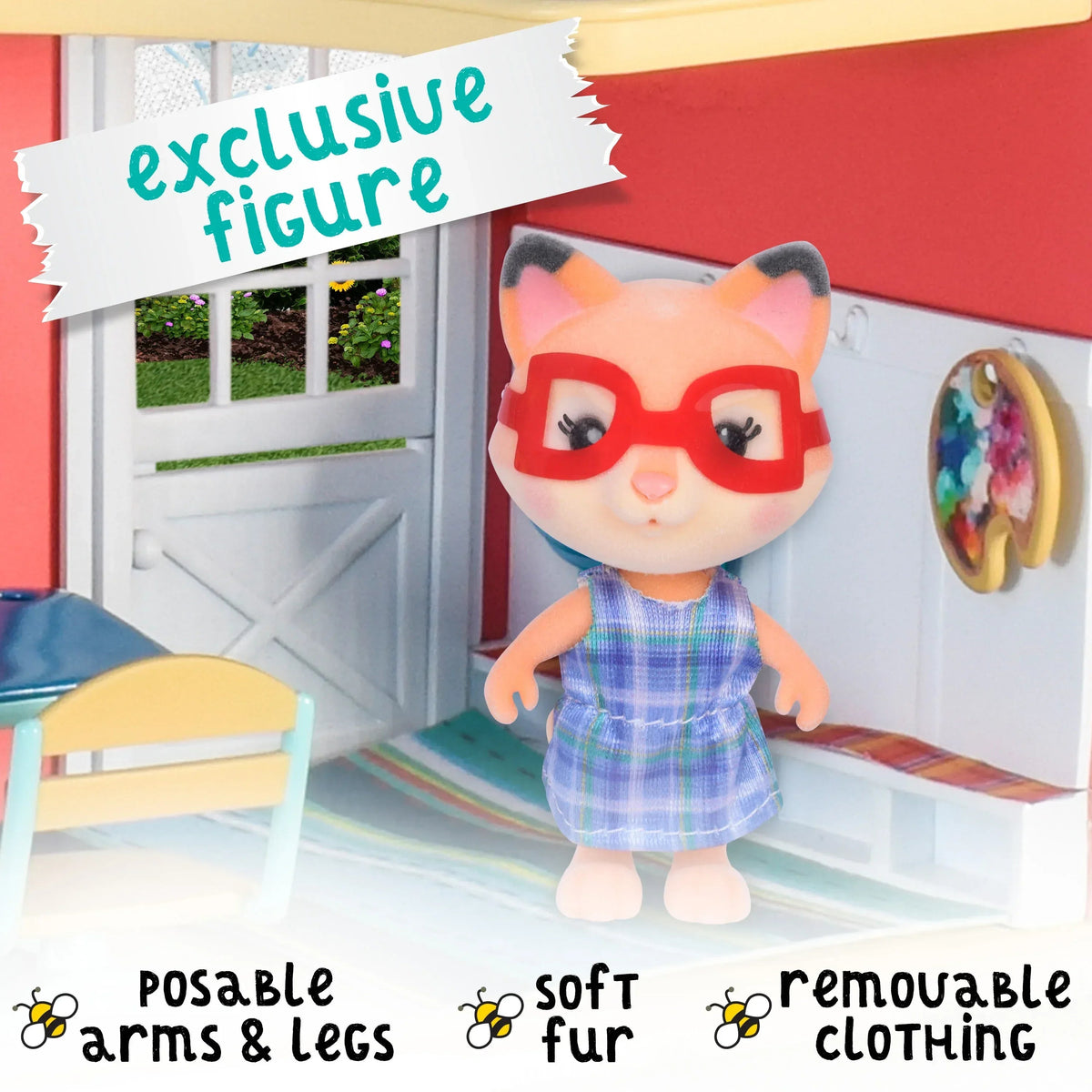 Honey Bee Acres Sunshine Meadow School – 21 Piece Miniature Dollhouse with Accessories & Exclusive Fox Figure – Pretend Play Set for Kids Ages 3+