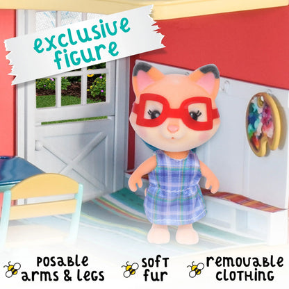 Honey Bee Acres Sunshine Meadow School – 21 Piece Miniature Dollhouse with Accessories & Exclusive Fox Figure – Pretend Play Set for Kids Ages 3+
