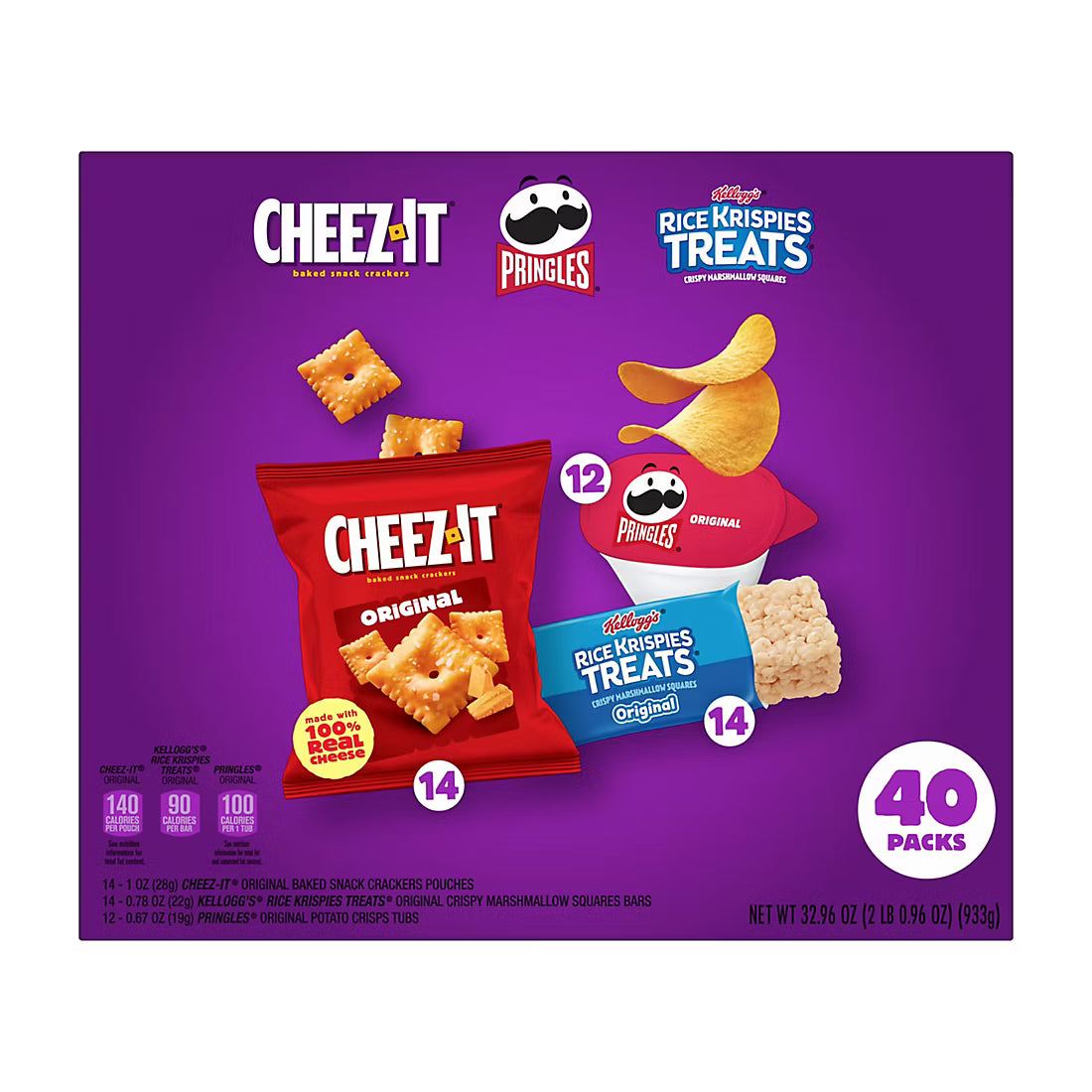 Cheez-It, Pringles, Rice Krispies Treats, Kids Snacks, Sweet and Salty Variety Pack, 40 ct.