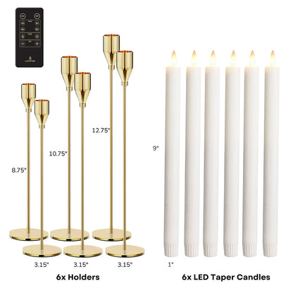 Lumipur Premium Wax LED Taper Candle Set with Brass Holders & Wireless Remote