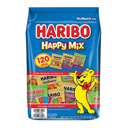 Haribo Happy Mix, Assorted Gummy Candies with Goldbears and Twinsnakes, Snack Bags, 120 ct.