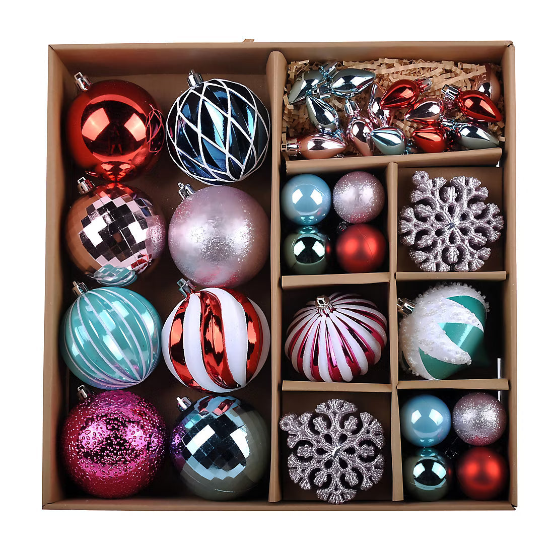 Christmas Balls Ornaments Set- Red, Green, 60 Pc.