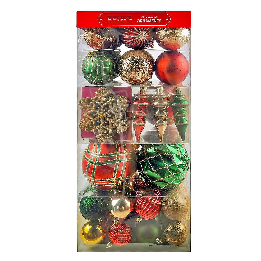 Christmas Balls Ornaments Set- Red, Green, 85 Pc.