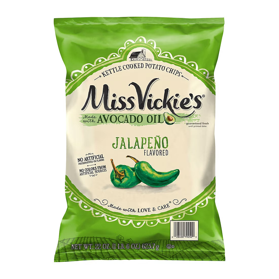 Miss Vickie's Kettle Cooked Potato Chips, Avocado Oil Jalapeno Flavored, 22 oz.