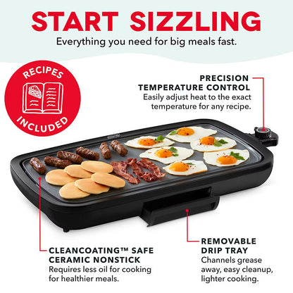 Dash Everyday Griddle Ceramic Cooking Surface - Black, 20" x 10.5"