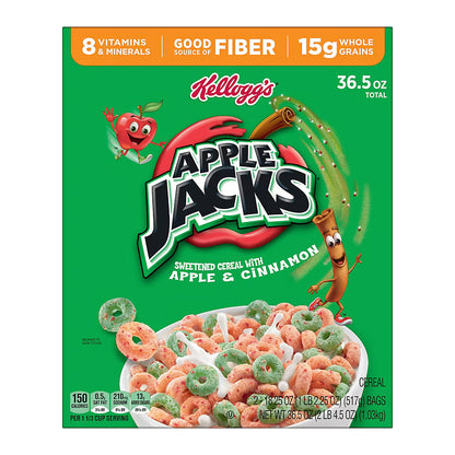 Kellogg's Apple Jacks Cereal, Good Source of Fiber, 2 pk./18.25 oz.