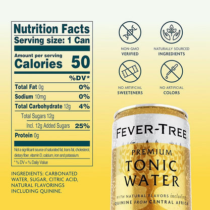 Fever-Tree Premium Tonic Water, Crisp and Fresh, 50 Calories, Cans, 8 pk./150ml