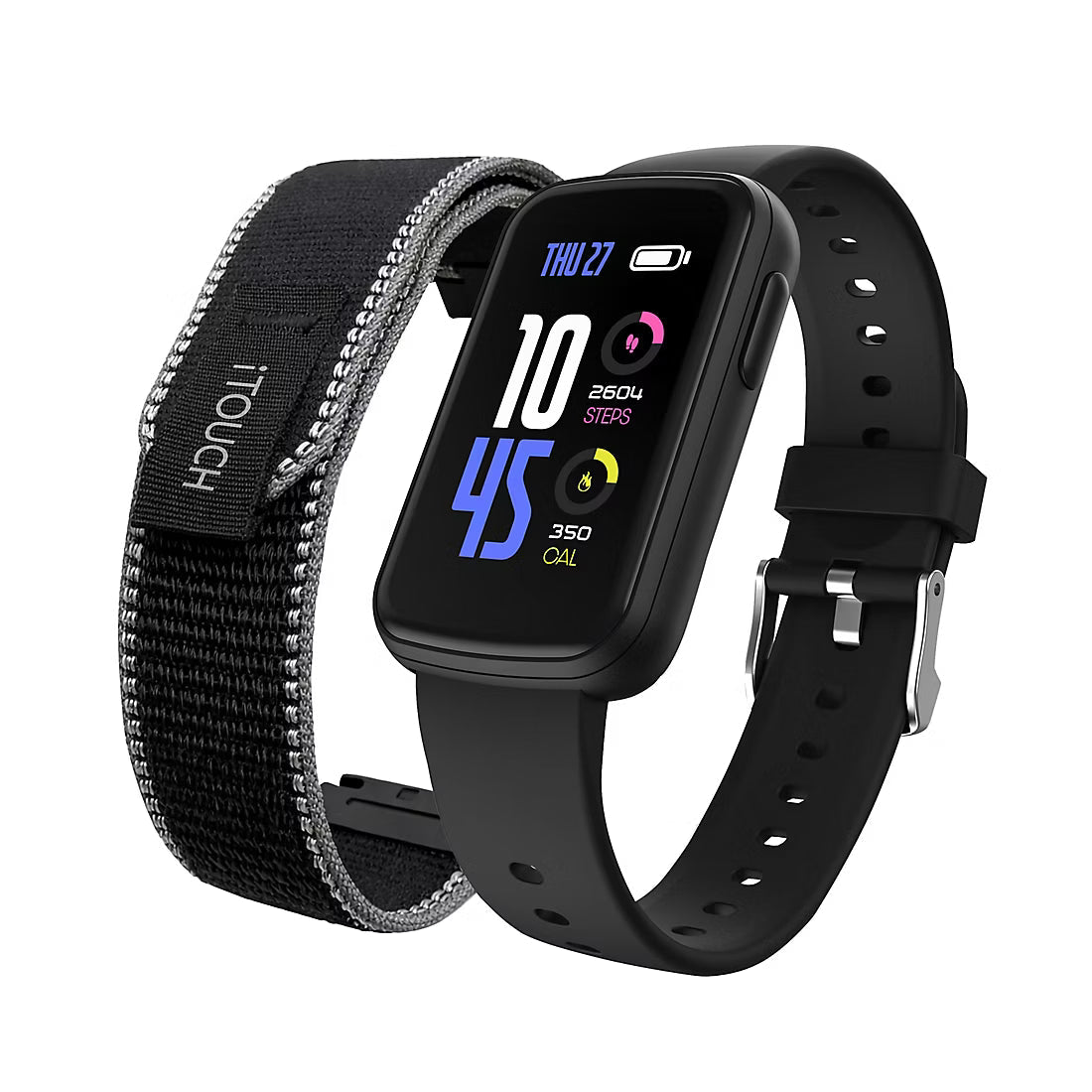 iTOUCH Active 5 Smartwatch - Black Silicone with Nylon Strap