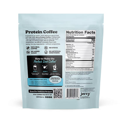 Javvy French Vanilla Protein Coffee, 80mg Caffeine, 10g Protein, Bag, 17.8 oz.