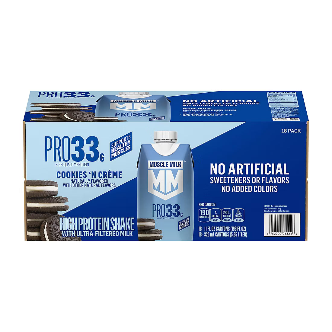 Muscle Milk Pro 33 Ultra Filtered Protein Shake, Cookies N Creme, 33g Protein, Cartons, 18 pk./11 fl. oz.