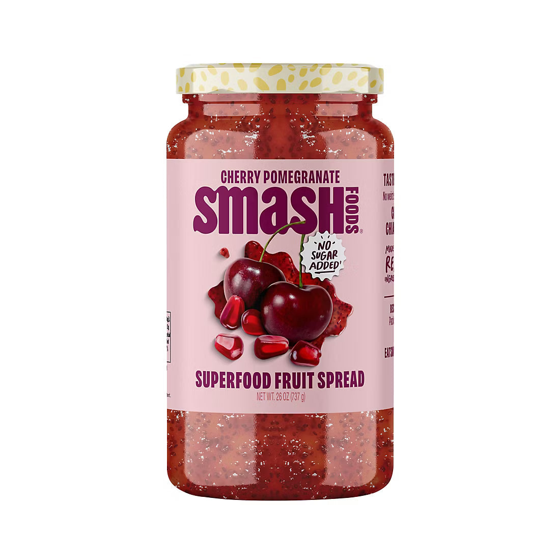 Smash Foods Cherry Pomegranate Superfood Fruit Spread, 60% Less Sugar, Non-GMO, Jar, 26 oz.