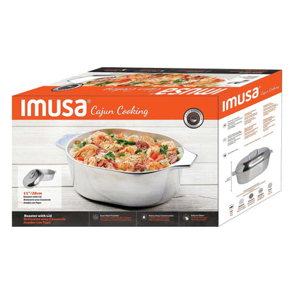 IMUSA 11in H. Cajun Cast Aluminum Oval Roaster with Lid