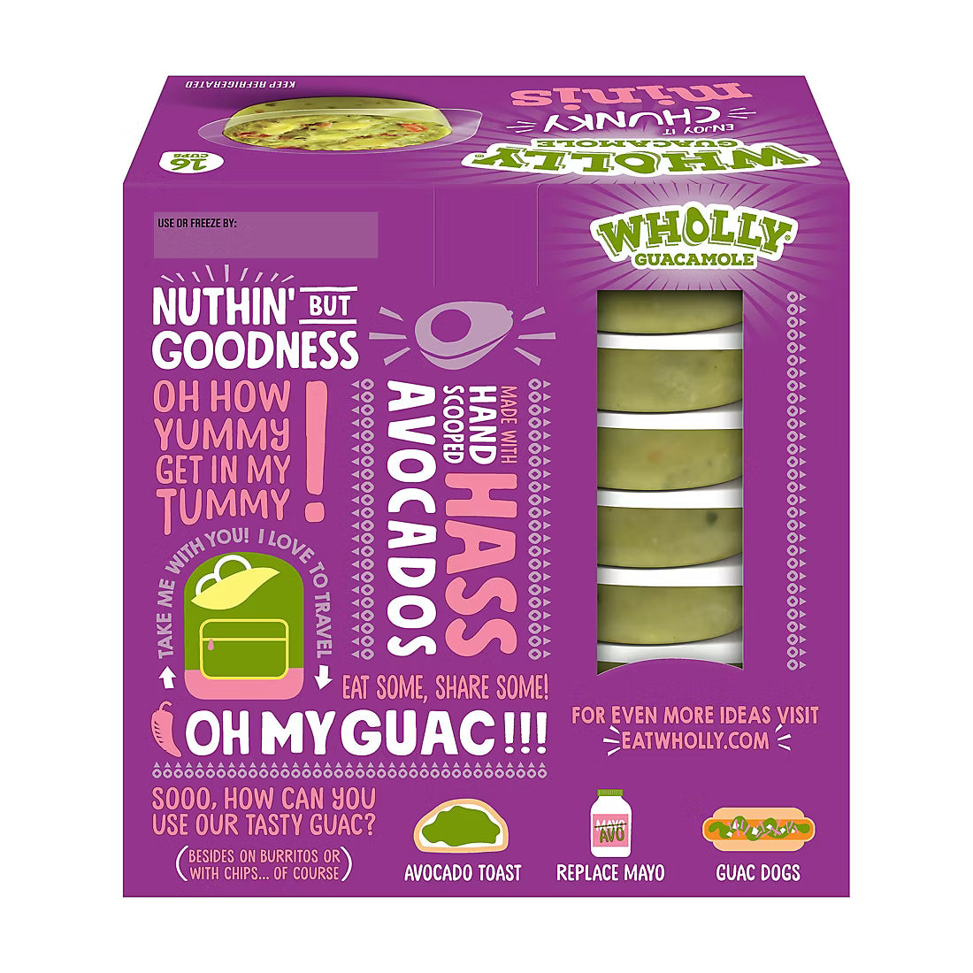 Wholly Guacamole Chunky Mini Cups, Mexican-Style, 100 Calories, 16 ct./2 oz.