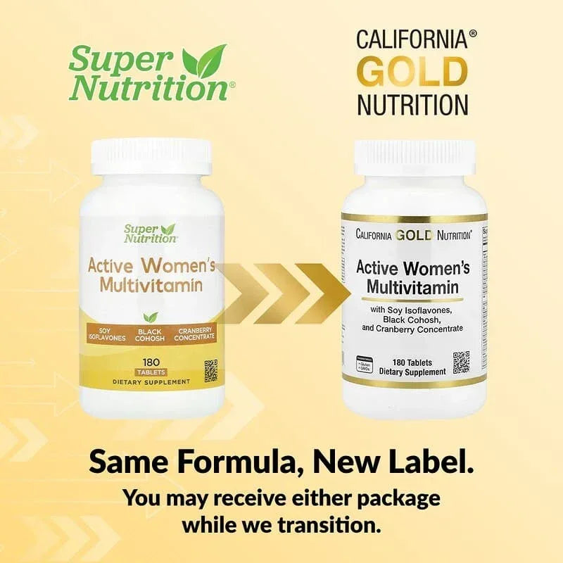 California Gold Nutrition, Active Women's Multivitamin with Black Cohosh, Soy Isoflavones, and Cranberry Concentrate, 180 Tablets