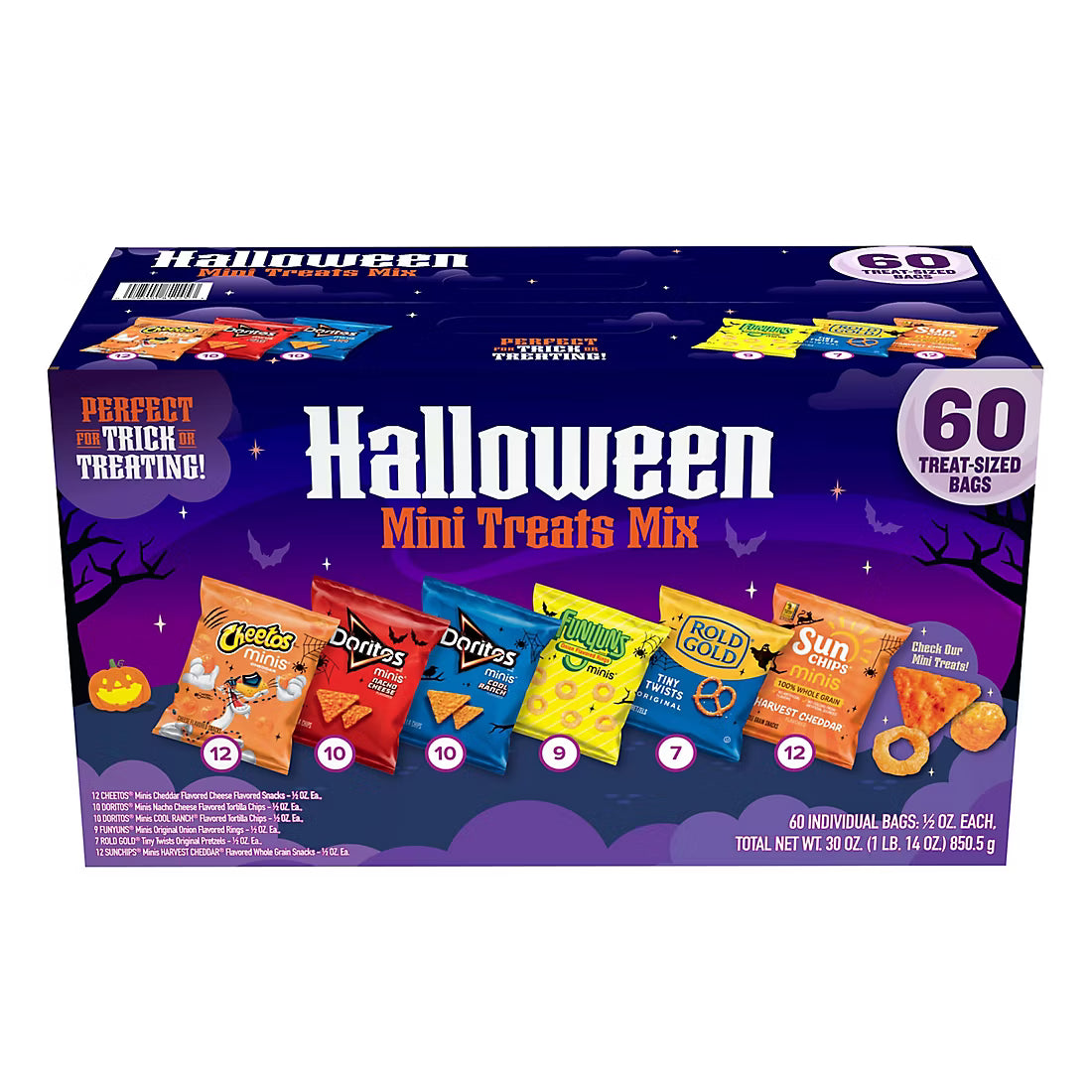 Frito Lay Variety Pack of Snacks and Chips, Halloween Mini Treats Mix, Snack Bags, 60 ct./0.5 oz.