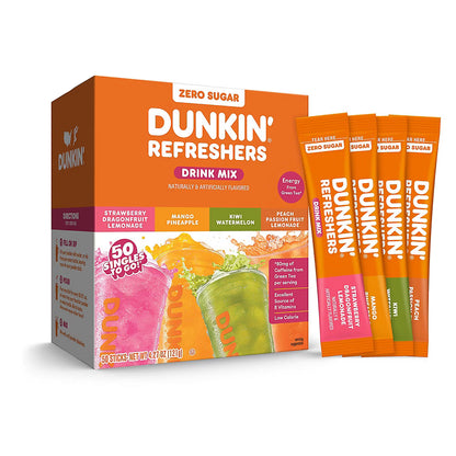 Dunkin' Refreshers Drink Mix Variety Pack, Singles To Go, 80mg Caffeine, 50 ct.