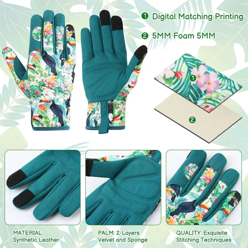 Hengguang Gardening Gloves for Women - Thorn Proof & Puncture Resistant, Breathable Floral Gloves for Rose Pruning,Mother's Day Gift (Floral Design)