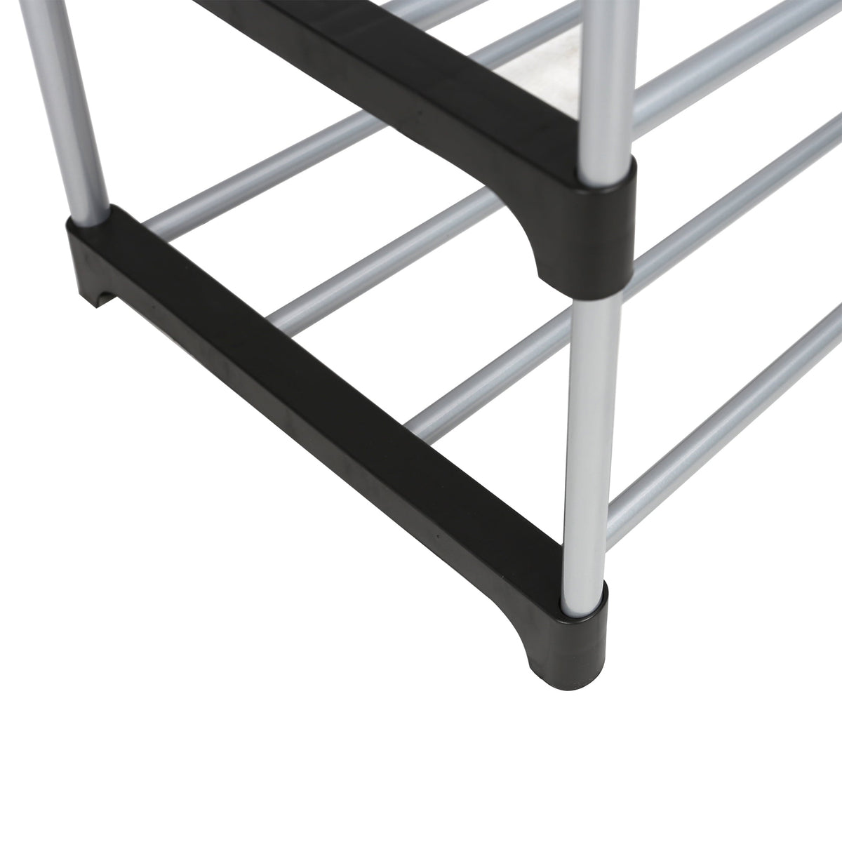 Mainstays 4 Tier Shoe Rack, Black and Silver, 8 Pairs of Shoes, Metal Tubes & Plastic Connectors