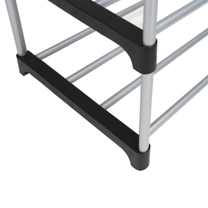 Mainstays 4 Tier Shoe Rack, Black and Silver, 8 Pairs of Shoes, Metal Tubes & Plastic Connectors
