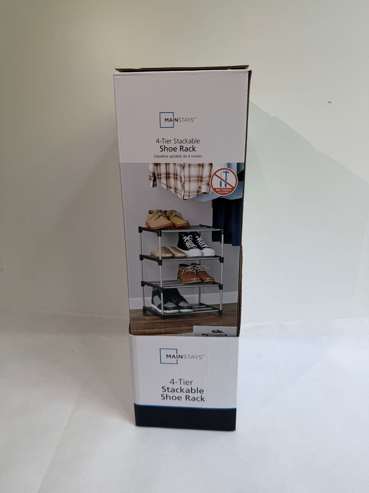 Mainstays 4 Tier Shoe Rack, Black and Silver, 8 Pairs of Shoes, Metal Tubes & Plastic Connectors