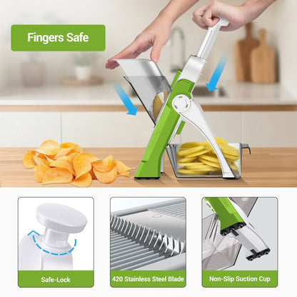 Mandoline Slicer for Vegetables Fruits, Adjustable Thickness Stainless Steel Food Cutter & Chopper, Safe and Quick Meal Preparation